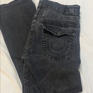 True Religion "RICKY" Black Washed Denim Jeans with Signature Back Pocket